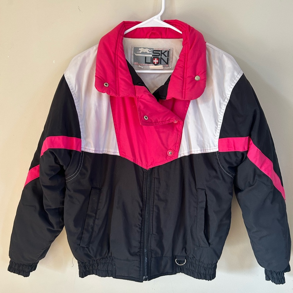 Ski‎ Lion Jacket Women’s Size Medium Pink White & Black Vintage 80s Retro Winter